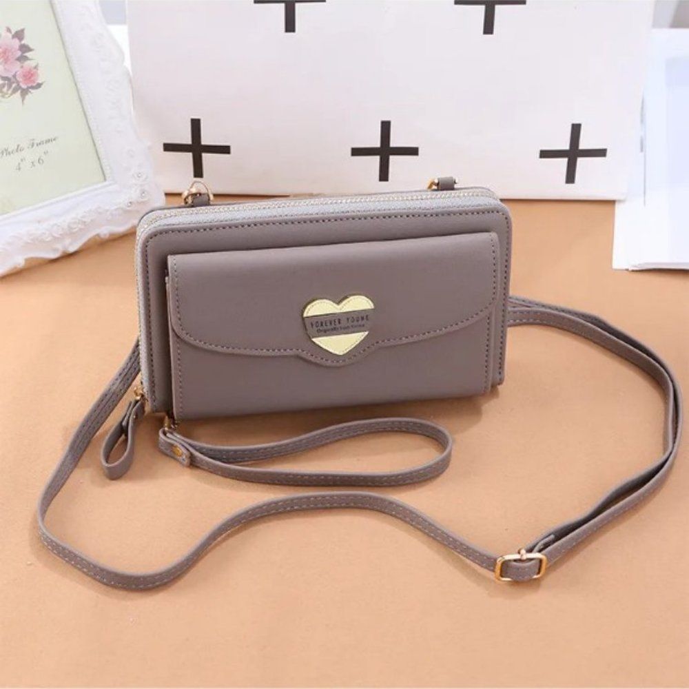 Faux Leather Lettering Heart Long Wallet